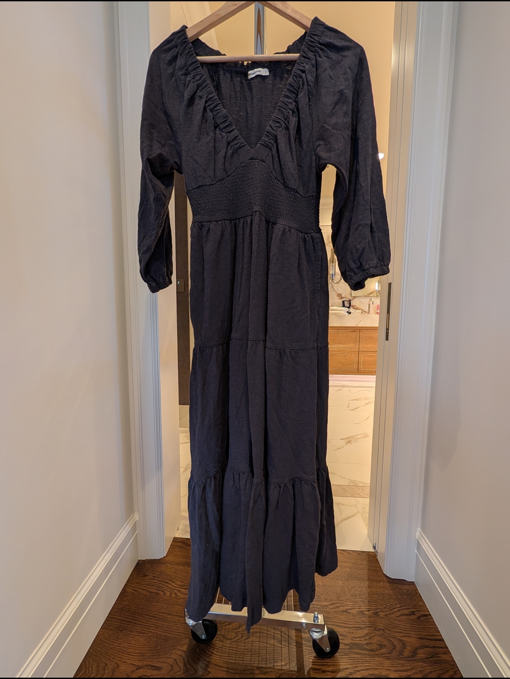 Marine Layer Black V-Neck Smocked-Waist Maxi Dress